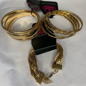 Three packs of gold tone bracelets